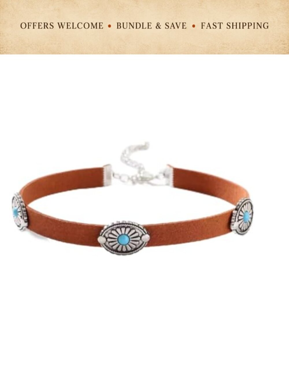 Boho Turquoise Choker Necklace Set Zinc Cowgirl Rodeo Concert Jewelry